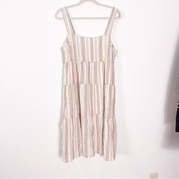 Madewell White with Red, Blue, & Yellow Striped Button Back Knee Length Dress - Picture 1 of 7